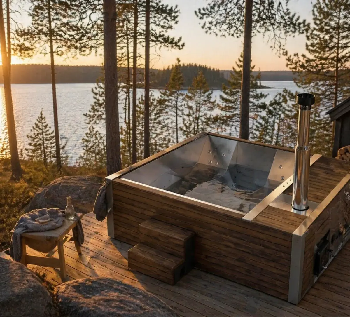 Wood-Fired Soaking Tub Elite 320, for 4-6 People