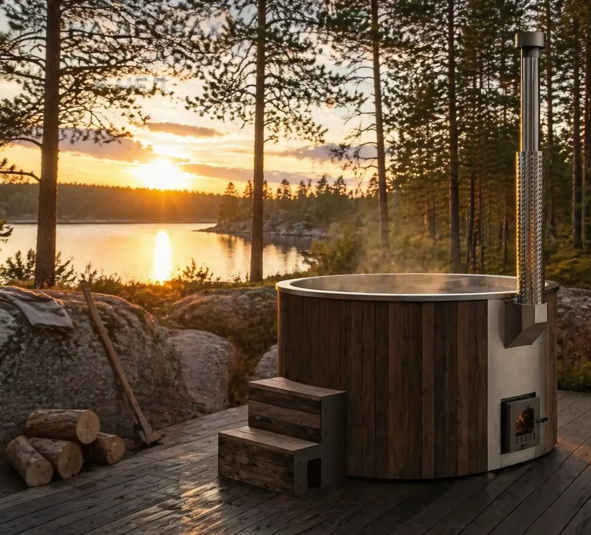 Wood-Fired Soaking Tub Furako 200SB, for 4-6 People