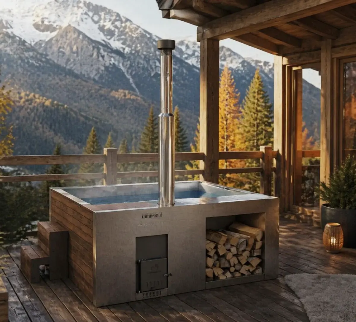 Wood-Fired Soaking Tub Elite 200B, for 4-6 People
