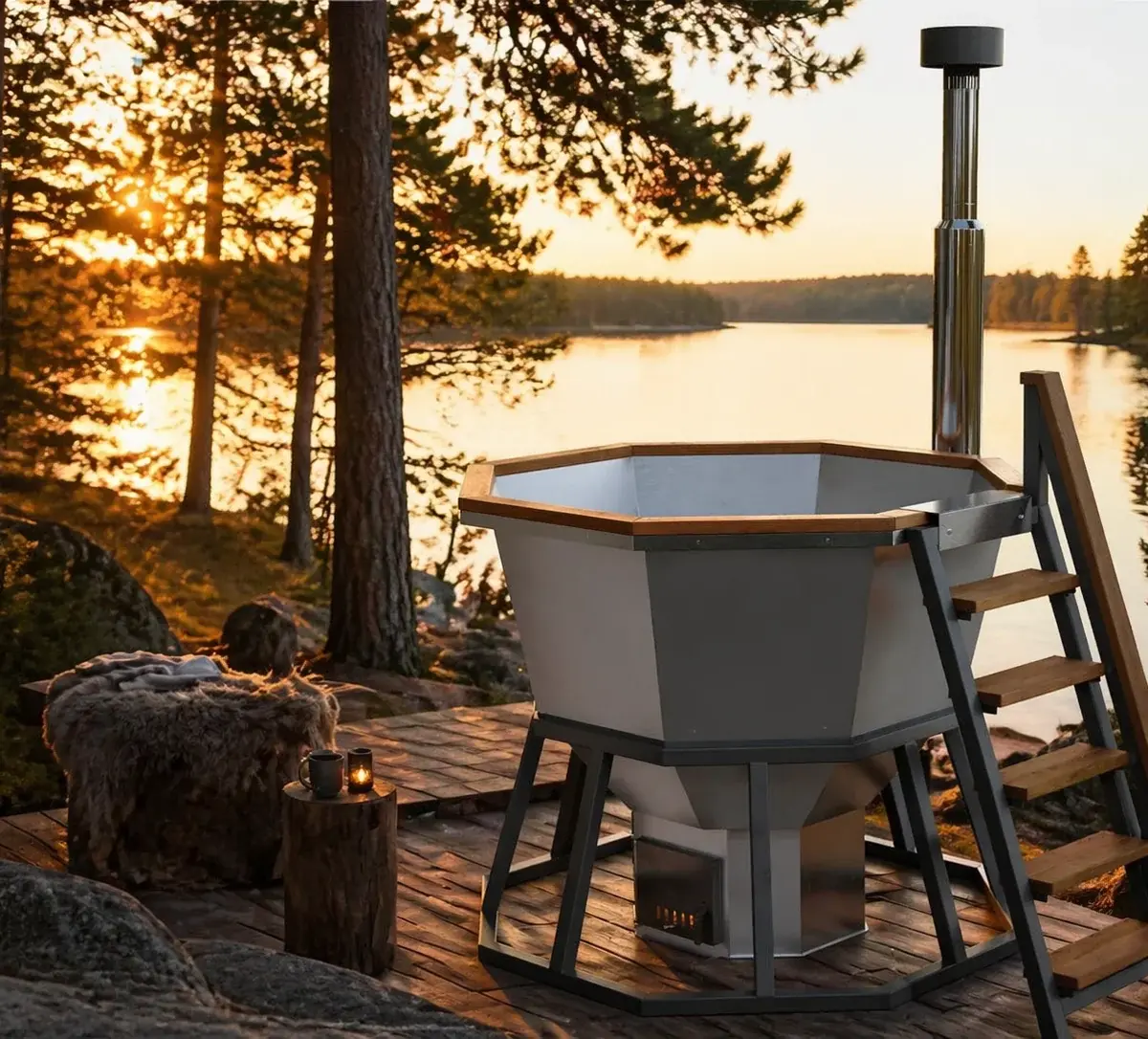 Wood-Fired Hot Tub Comfort 190, for 1-6 People